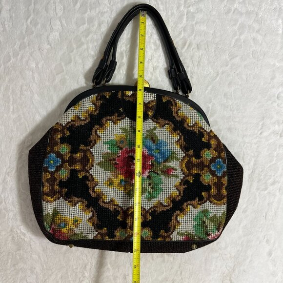 Vintage Garay Made In USA Carpet Satchel Handbag Dual Handles & Brass Accents - Picture 5 of 12